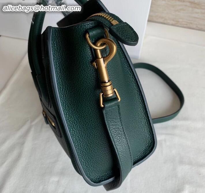 Top Grade Celine Nano Luggage Bag in Original Drummed Calfskin Dark Green with Removable Shoulder Strap C090906