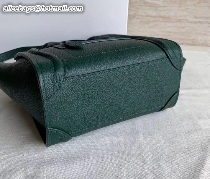 Top Grade Celine Nano Luggage Bag in Original Drummed Calfskin Dark Green with Removable Shoulder Strap C090906