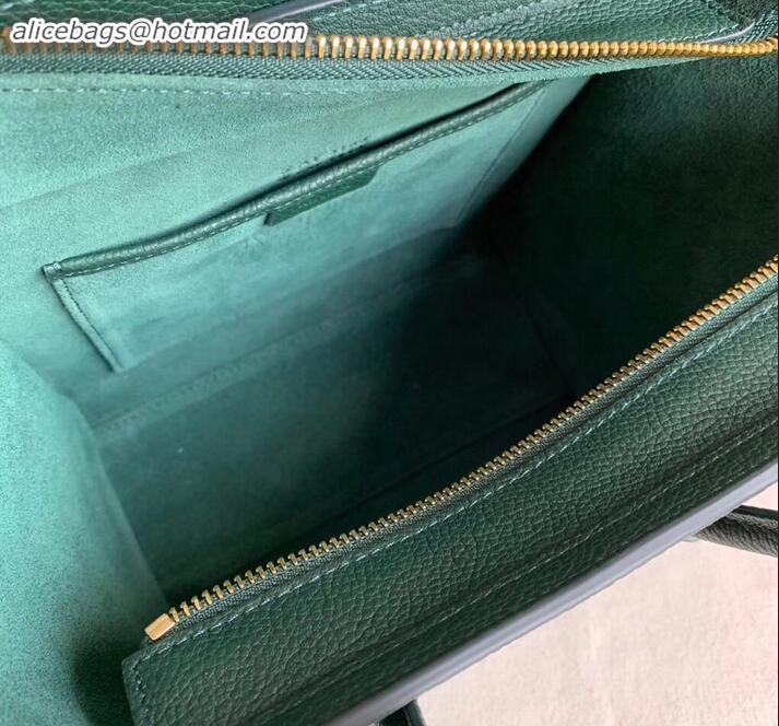 Top Grade Celine Nano Luggage Bag in Original Drummed Calfskin Dark Green with Removable Shoulder Strap C090906