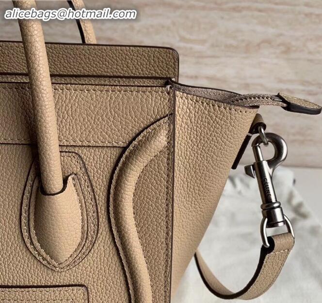 Most Popular Celine Nano Luggage Bag in Original Drummed Calfskin Beige with Removable Shoulder Strap C090906