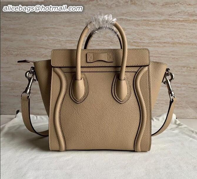 Most Popular Celine Nano Luggage Bag in Original Drummed Calfskin Beige with Removable Shoulder Strap C090906