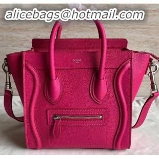 Good Looking Celine Nano Luggage Bag in Original Drummed Calfskin Fuchsia with Removable Shoulder Strap C090906