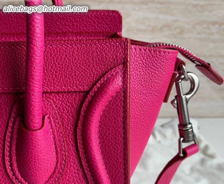 Good Looking Celine Nano Luggage Bag in Original Drummed Calfskin Fuchsia with Removable Shoulder Strap C090906