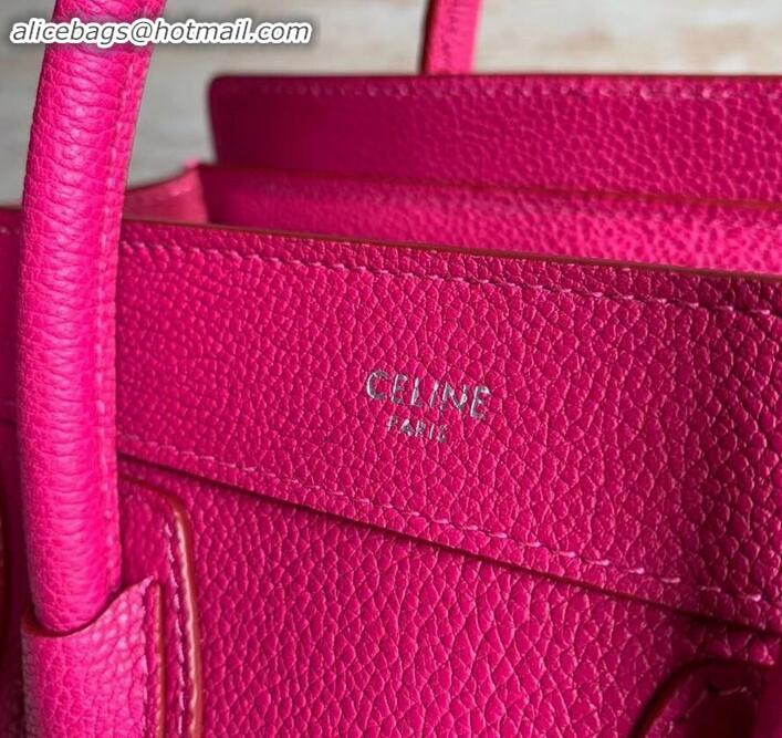 Good Looking Celine Nano Luggage Bag in Original Drummed Calfskin Fuchsia with Removable Shoulder Strap C090906