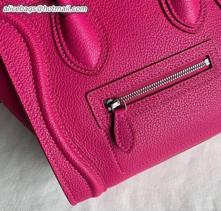 Good Looking Celine Nano Luggage Bag in Original Drummed Calfskin Fuchsia with Removable Shoulder Strap C090906