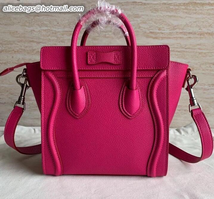 Good Looking Celine Nano Luggage Bag in Original Drummed Calfskin Fuchsia with Removable Shoulder Strap C090906