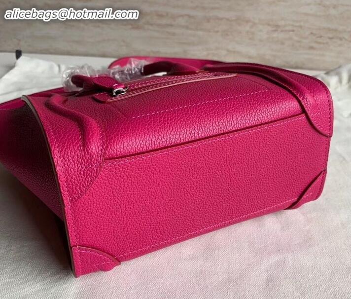 Good Looking Celine Nano Luggage Bag in Original Drummed Calfskin Fuchsia with Removable Shoulder Strap C090906