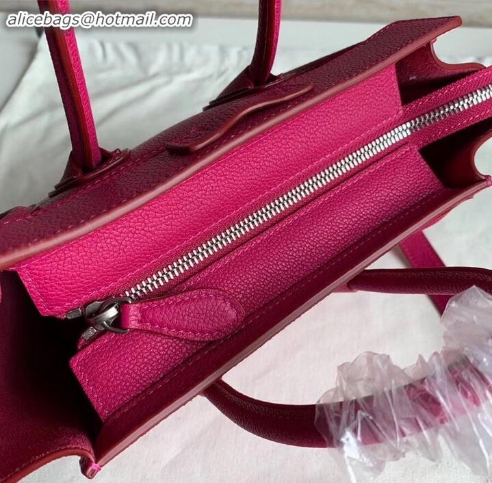 Good Looking Celine Nano Luggage Bag in Original Drummed Calfskin Fuchsia with Removable Shoulder Strap C090906