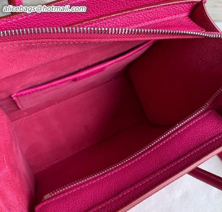 Good Looking Celine Nano Luggage Bag in Original Drummed Calfskin Fuchsia with Removable Shoulder Strap C090906