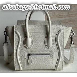 Top Design Celine Nano Luggage Bag in Original Drummed Calfskin White with Removable Shoulder Strap C090906