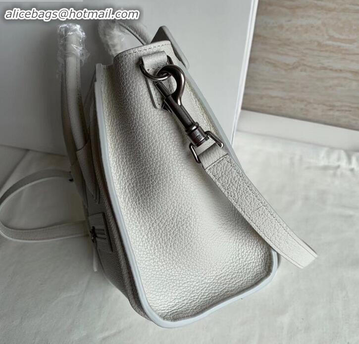 Top Design Celine Nano Luggage Bag in Original Drummed Calfskin White with Removable Shoulder Strap C090906