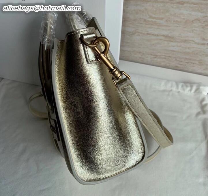 Good Quality Celine Nano Luggage Bag in Original Laminated Lambskin Gold with Removable Shoulder Strap C090906