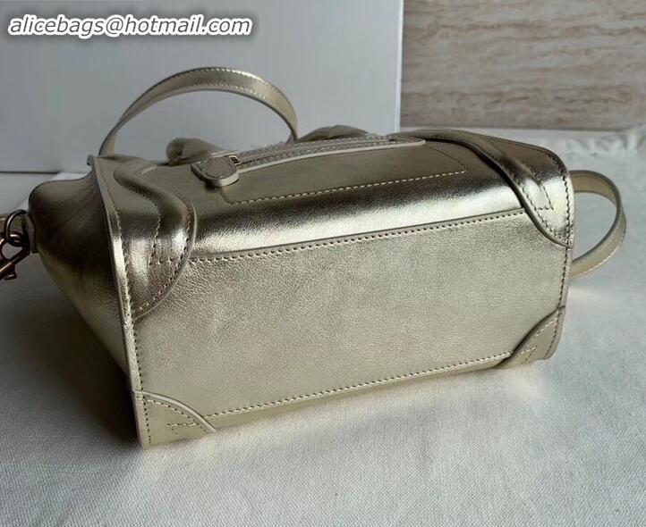 Good Quality Celine Nano Luggage Bag in Original Laminated Lambskin Gold with Removable Shoulder Strap C090906