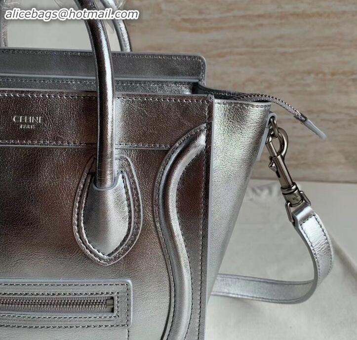 Best Product Celine Nano Luggage Bag in Original Laminated Lambskin Silver with Removable Shoulder Strap C090906