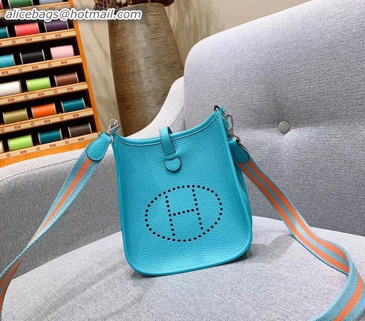 Original Cheap Hermes mini evelyne bag Macaron blue in original togo leather H091407