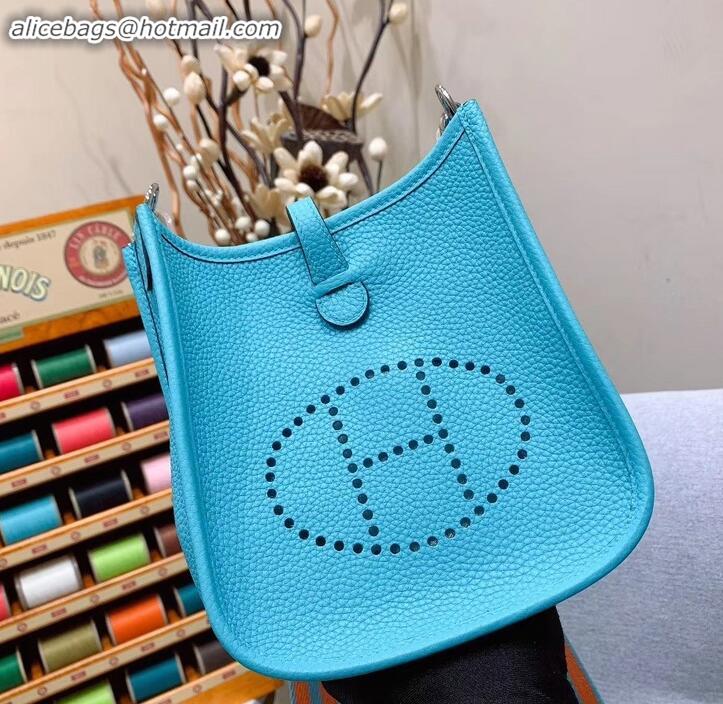 Original Cheap Hermes mini evelyne bag Macaron blue in original togo leather H091407