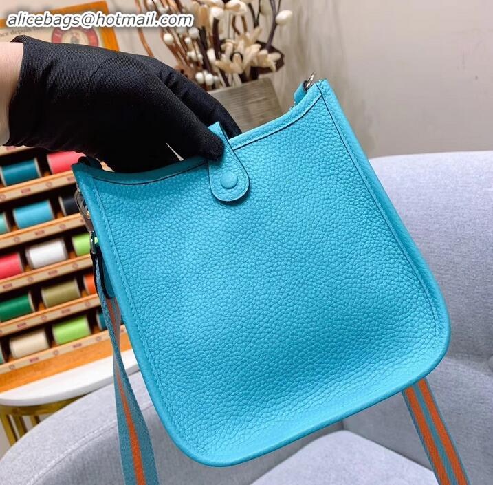 Original Cheap Hermes mini evelyne bag Macaron blue in original togo leather H091407