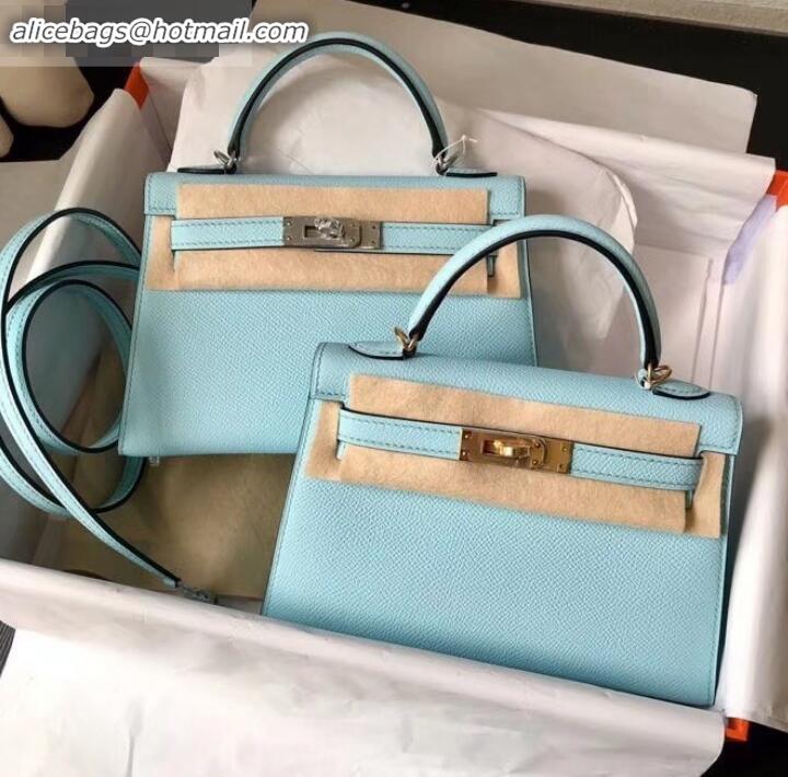 Best Price Hermes mini kelly II in original epsom leather Macaron blue H091408