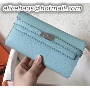 Best Grade hermes kelly wallet in original epsom leather Macaron blue H091409