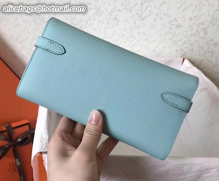 Best Grade hermes kelly wallet in original epsom leather Macaron blue H091409