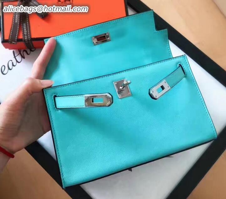 Stylish Hermes Kelly 22 Clutch Bag In Original Swift Leather Macaron blue H091409