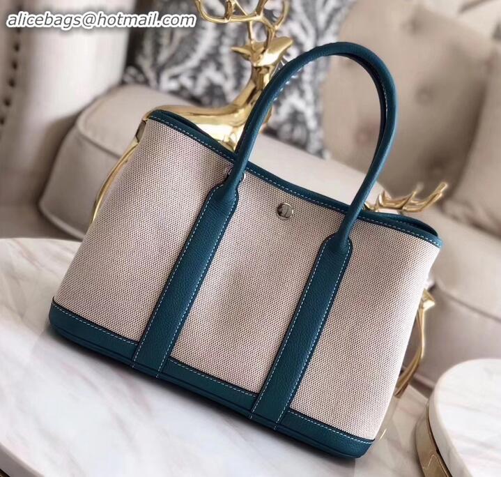 Grade Quality Hermes Canvas Garden Party 30 Bag Lake Blue/Creamy H091411