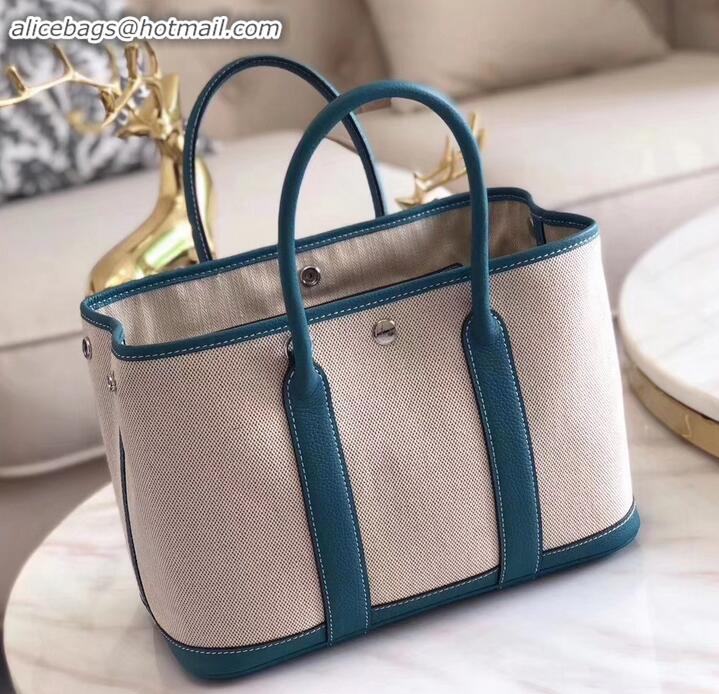 Grade Quality Hermes Canvas Garden Party 30 Bag Lake Blue/Creamy H091411