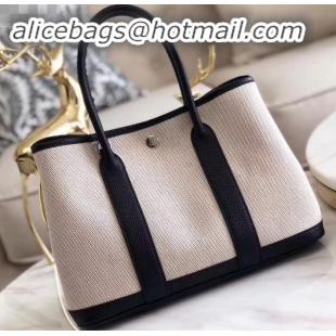 Hot Style Hermes Canvas Garden Party 30 Bag Black/Creamy H091411