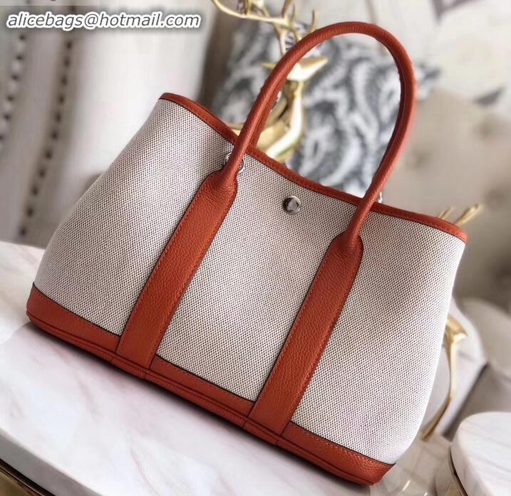 Discount Hermes Canvas Garden Party 30 Bag Orange/Creamy H091411