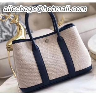 Good Quality Hermes Canvas Garden Party 30 Bag Navy Blue/Creamy H091411