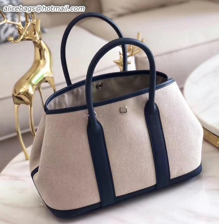 Good Quality Hermes Canvas Garden Party 30 Bag Navy Blue/Creamy H091411