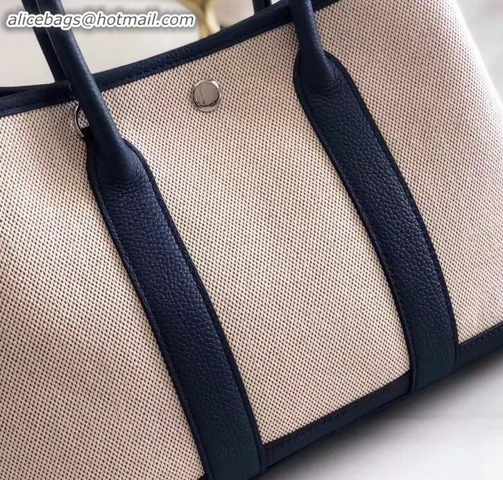 Good Quality Hermes Canvas Garden Party 30 Bag Navy Blue/Creamy H091411