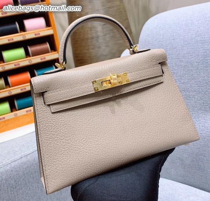 Sumptuous Hermes Mini Kelly II Bag in Original Chevre Leather Pale Gray H091413