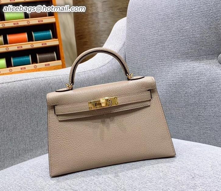 Sumptuous Hermes Mini Kelly II Bag in Original Chevre Leather Pale Gray H091413