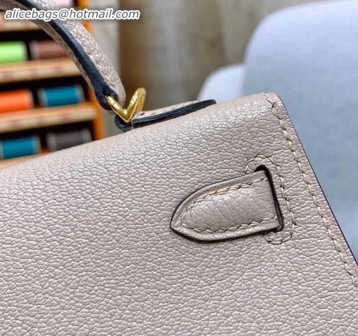 Sumptuous Hermes Mini Kelly II Bag in Original Chevre Leather Pale Gray H091413