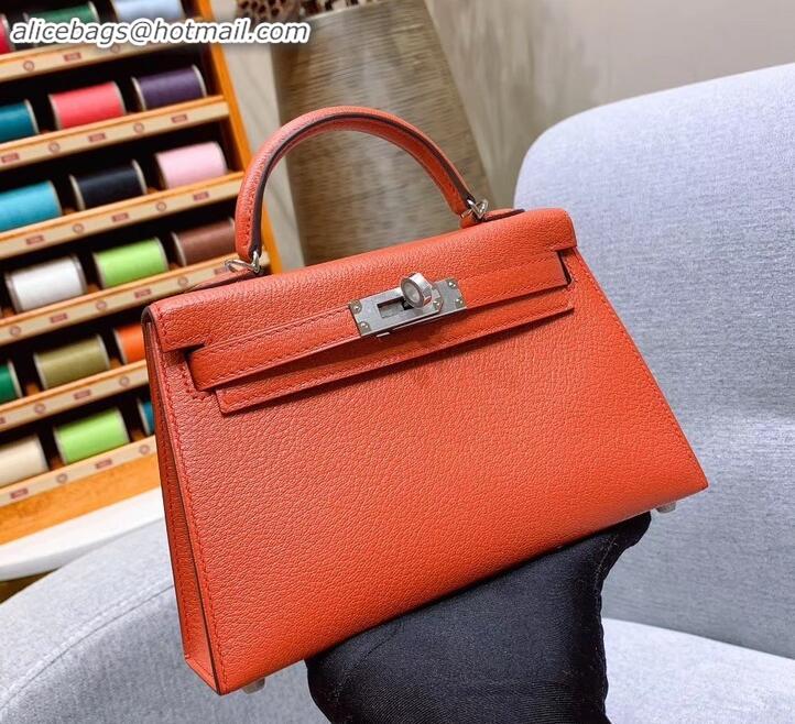 Crafted Hermes Mini Kelly II Bag in Original Chevre Leather H091413 Salmon Red