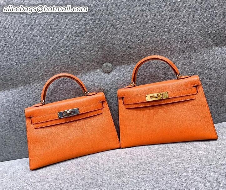 Stylish Hermes Mini Kelly II Bag in Original Chevre Leather H091413 Orange