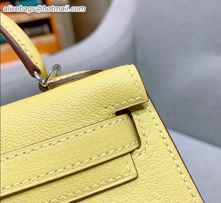 Top Grade Hermes Mini Kelly II Bag in Original Chevre Leather H091413 Light Yellow