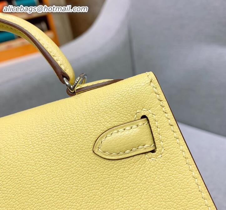 Top Grade Hermes Mini Kelly II Bag in Original Chevre Leather H091413 Light Yellow