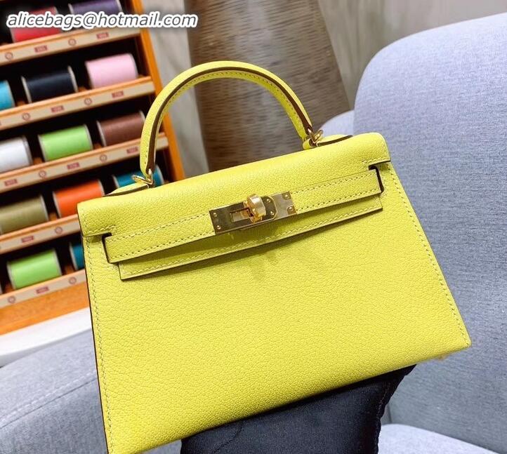 1:1 aaaaa Hermes Mini Kelly II Bag in Original Chevre Leather H091413 Yellow