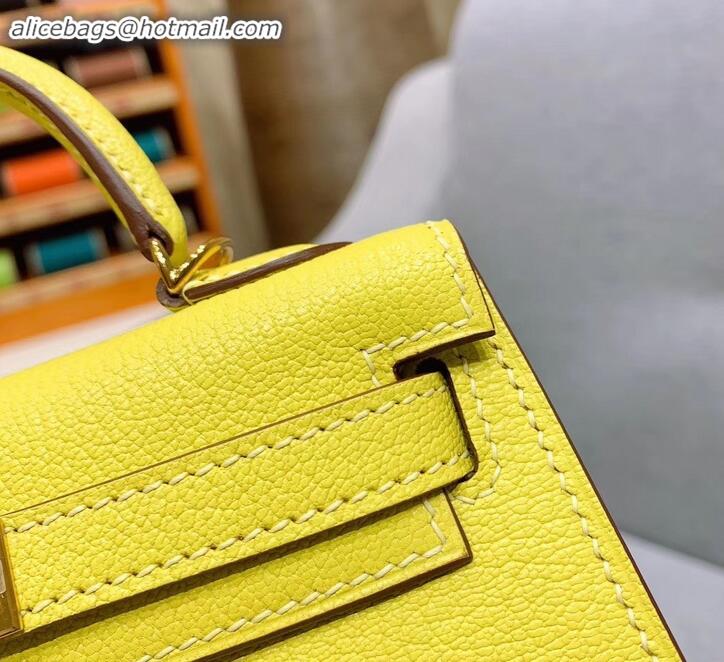 1:1 aaaaa Hermes Mini Kelly II Bag in Original Chevre Leather H091413 Yellow