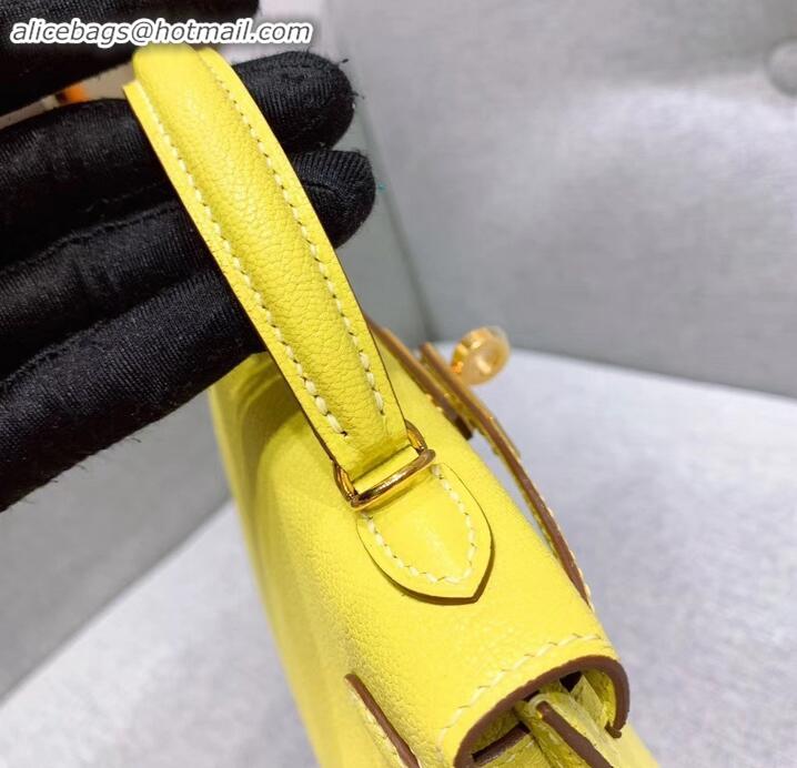 1:1 aaaaa Hermes Mini Kelly II Bag in Original Chevre Leather H091413 Yellow