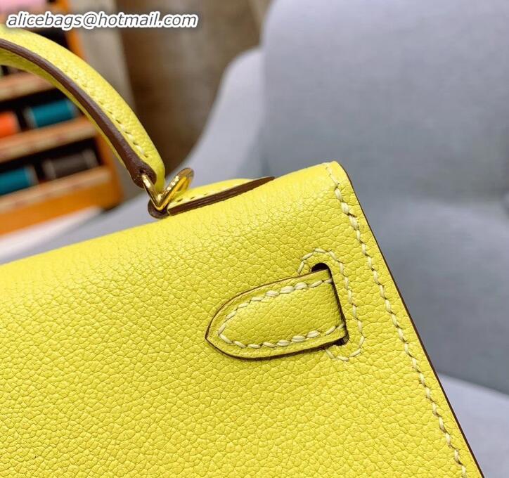 1:1 aaaaa Hermes Mini Kelly II Bag in Original Chevre Leather H091413 Yellow