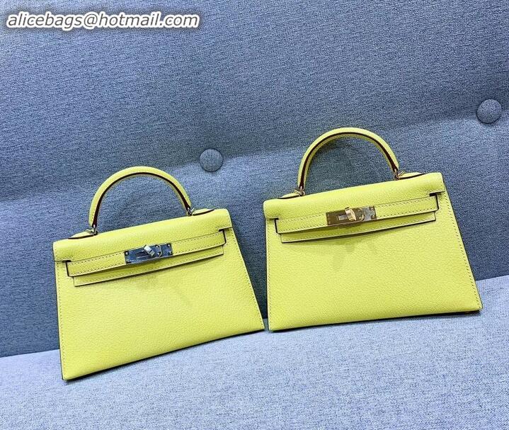 1:1 aaaaa Hermes Mini Kelly II Bag in Original Chevre Leather H091413 Yellow