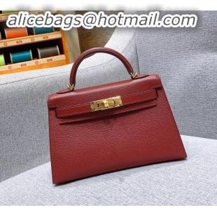 Fashion Hermes Mini Kelly II Bag in Original Chevre Leather H091413 Bordeaux Red