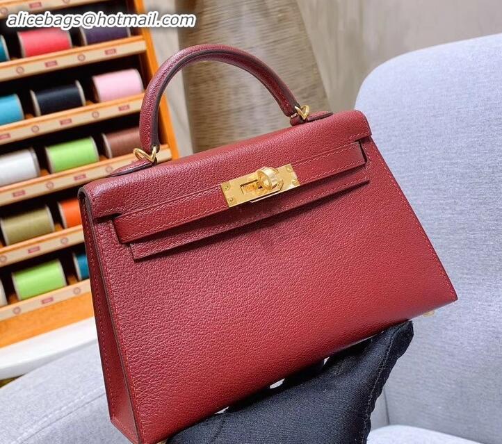 Fashion Hermes Mini Kelly II Bag in Original Chevre Leather H091413 Bordeaux Red