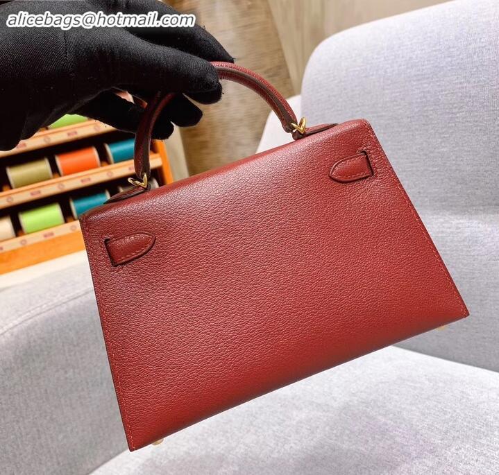 Fashion Hermes Mini Kelly II Bag in Original Chevre Leather H091413 Bordeaux Red