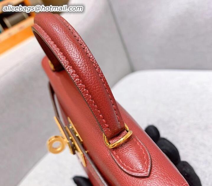 Fashion Hermes Mini Kelly II Bag in Original Chevre Leather H091413 Bordeaux Red