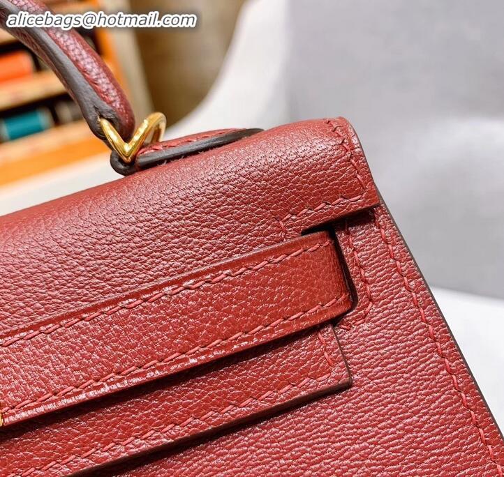 Fashion Hermes Mini Kelly II Bag in Original Chevre Leather H091413 Bordeaux Red