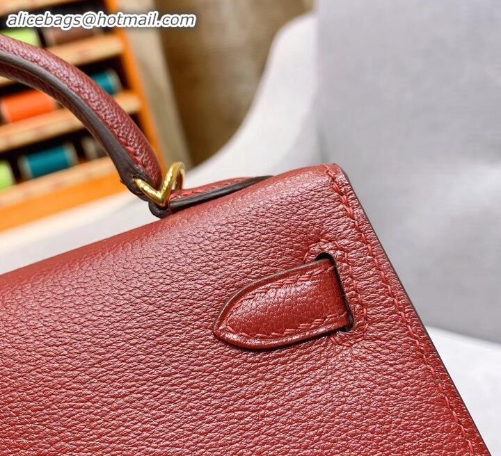 Fashion Hermes Mini Kelly II Bag in Original Chevre Leather H091413 Bordeaux Red